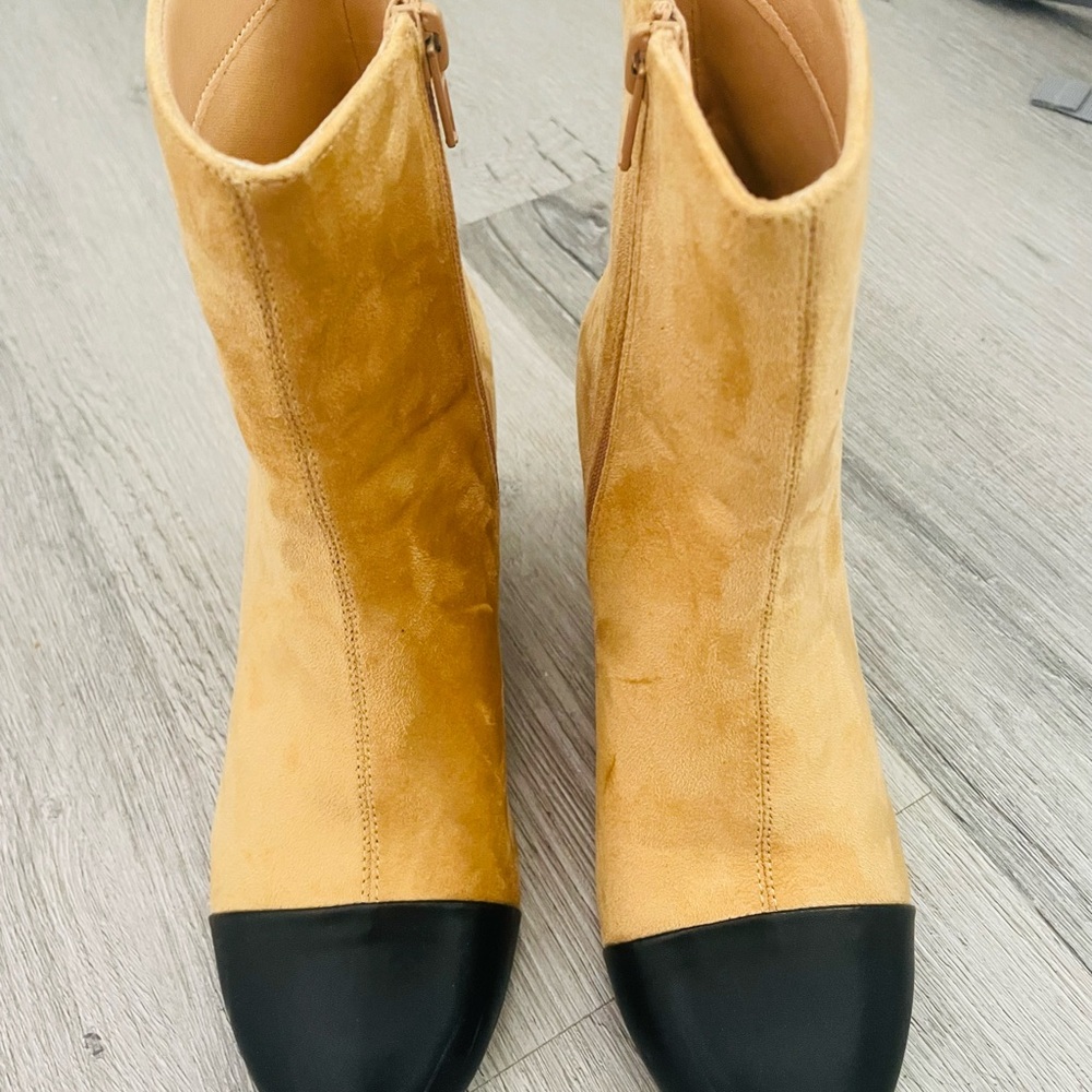 Amazon Tan and Black Ankle Boots with Suede Upper